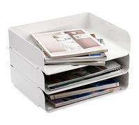 Okllen Lot de 3 corbeilles à courrier empilables à 3 Niveaux en Plastique Blanc pour Papier A4, Magazines, reçus, Fournitures de Bureau, 31,5 x 24,5 x 7 cm