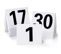 Okllen Lot de 30 numéros de table de restaurant de 1 à 30 blancs, numéros de table double face en acrylique style tente pour fête, banquet, réception de mariage, événements, 8,9 x 7,6 x 5,8 cm