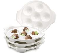 Okllen Lot de 4 assiettes Escargot en céramique avec 6 trous et poignées, 16,5 cm, plats à pied pour fruits de mer, escargot, barbecue, pour la maison, la cuisine, le restaurant