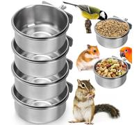 Okllen Lot de 4 gamelles Amovibles en Acier Inoxydable avec Pince, mangeoire à Suspendre pour Chinchilla Perroquet, calopsitte, Conure, Perruche, Petit Animal