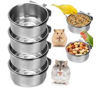 Okllen Lot de 4 gamelles Amovibles en Acier Inoxydable avec Pince, mangeoire à Suspendre pour Chinchilla Perroquet, calopsitte, Conure, Perruche, Petit Animal