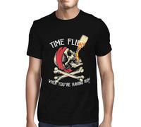 OKLUGGVH 1Tee Mens Time Flies When You're Having Rum Pirate T-Shirt Black Manches Courtes(3X-Large)