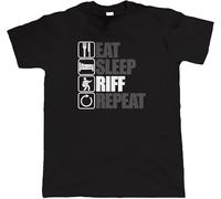 OKLUGGVH Eat Sleep Riff Repeat Guitar White Yellow Black Red Mens Women T Shirt 100% Cotton - Gift for Him Dad Birthday Manches Courtes(X-Large)