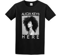 OKLUGGVH Men's Alicia Keys B&W Pic Here Men's T-Shirt Manches Courtes(3X-Large)