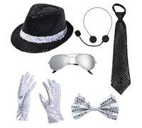 OKMIJN 6PC Accessoires de Costume MJ pour Adultes, Costume de Danse | Rétro Accessoires Disco des Années 70 et 80, 80s Danseur Rock Pop Star Cosplay Kits de Déguisement Halloween