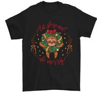 OKMN76huc Sloth Eat Sleep & Be Merry Funny Christmas Mens T-Shirt BlackXXL
