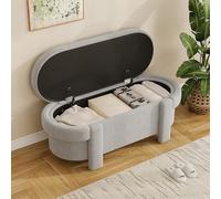 OKMYHOME Banc de Rangement - Banc Coffre rembourré Effet Polaire, Coffre de Rangement, pour Salon, Chambre et entrée, Gris, 121,5 x 49 x 44,5 cm