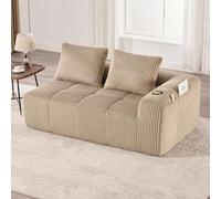 OKMYHOME Canapé 2 Places Confortable Moderne avec Porte-Gobelet Intégré et Poches Latérales, Coussin de Dossier, Salon sans Assemblage en Velours Côtelé Marron