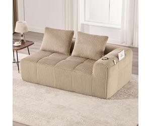 OKMYHOME Canapé 2 Places Confortable Moderne avec Porte-Gobelet Intégré et Poches Latérales, Coussin de Dossier, Salon sans Assemblage en Velours Côtelé Marron