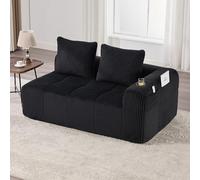 OKMYHOME Canapé 2 Places Confortable Moderne avec Porte-Gobelet Intégré et Poches Latérales, Coussins de Dossier, Salon sans Assemblage en Velours Côtelé Noir