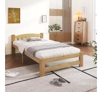 OKMYHOME Lit en Bois Massif 90x200 cm - Classique Lit Simple avec sommier - Pin - Naturel - sans Matelas
