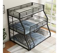 OKMYHOME Lit Superposé 90 x 200 cm - Lit Simple Triple avec Rambarde - Métal - sans Matelas - Noir