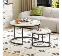 OKMYHOME Table Basse Gigogne 2 Pièces, Ronde, Blanche | Grande table 70 × 70 × 45 cm, petite 45 × 45 × 35 cm, plateau MDF, cadre métal, salon et bureau