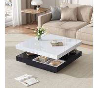 OKMYHOME Table Basse Rotative 360°, Blanc et Noir, 70 × 70 cm