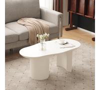 OKMYHOME Table Basse - Table Basse Design irrégulière en MDF laqué Haut Brillant, Style Moderne pour Salon, Blanc, 100x(40-50) x40,5 cm
