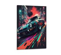 OKNGB JDM Poster de voiture Datsun 240Z, paysage urbain néon, affiches et images d'art imprimées sur toile pour décoration murale moderne pour chambre à coucher (50 x 75 cm)