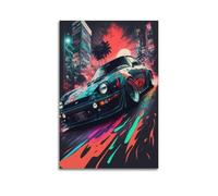 OKNGB JDM Poster de voiture Datsun 240Z, paysage urbain néon, affiches et images d'art imprimées sur toile pour chambre à coucher (40 x 60 cm)