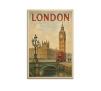 OKNGB Poster vintage de voyage britannique - Impression sur toile - Motif monuments de Londres - Décoration murale moderne pour chambre à coucher (50 x 75 cm)