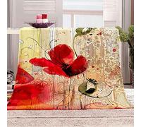 okoikfc Couverture Polaire 130 x 150 cm Rouge, Plaid Polaire Coquelicots Couverture 3D Imprimée Flanelle Blanket Literie 1 Personne, Couvertures Doux et Chaude pour Canape Lit