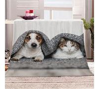 okoikfc Couverture Polaire 150 x 200 cm Chat, Plaid Polaire Jack Russel Terrier 3D Imprimée Flanelle 2 Personnes,Couverture Doux et Chaude pour Canape Lit