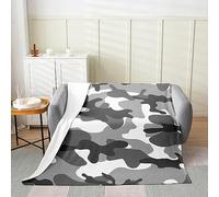 okoikfc Couverture Polaire 150 x 200 cm Gris, Plaid Polaire Camouflage Couverture 3D Imprimée Flanelle Blanket Literie 2 Personnes, Couvertures Doux et Chaude pour Canape Lit