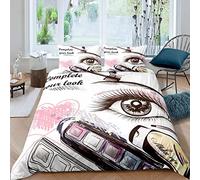 okoikfc Housse de Couette 140x200, Maquillage des Yeux de Couleur Parure de Lit 1 Personne 110gsm Microfibre, Housse de Couette Imprimée 3D + 2 Taies d'oreiller 65x65cm