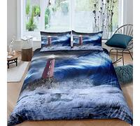 okoikfc Housse de Couette 200x200, Phare dans Les Vagues Parure de Lit 2 Personnes 110gsm Microfibre, Housse de Couette Imprimée 3D + 2 Taies d'oreiller 65x65cm