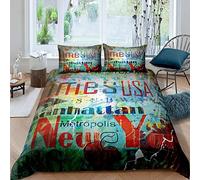 okoikfc Housse de Couette 220x240 3D Graffiti New-yorkais Parure de Lit 2 Personnes Imprimée 110gsm Microfibre, 2 Taies d'oreiller 65x65 cm avec Fermeture éclair