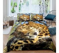 okoikfc Housse de Couette 220x240， 3D Léopard Parure de Lit 2 Personnes Imprimée 110gsm Microfibre, 2 Taies d'oreiller 65x65 cm avec Fermeture éclair