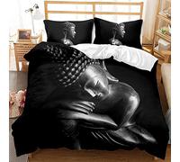 okoikfc Housse de Couette 220x240, Statue de Bouddha Noir Parure de Lit 2 Personnes Imprimée 110gsm Microfibre Hiver, 2 Taies d'oreiller 65x65 cm avec Fermeture éclair
