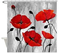 okoikfc Rideau Douche Anti Moisissure 3D Coquelicot, Rideau de Douche 200x200 cm Rouge, Rideau Baignoire Imperméable Lavable Tissu Polyester Rideau Salle de Bain avec 12 Crochets AA1277