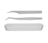 OKOVO 2 Pcs Pink Stainless Steel Tweezers for Eyelash Extensions, Straight and Curved Tip Tweezers Nippers, False Lash Application Tools