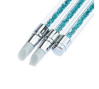 OKOVO Anself 3 pièces poignée en acrylique strass pinceaux d'art d'ongle ensemble d'outils de Salon de sculpture en Silicone (Bleu clair)