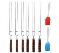 OKOVO - brochettes de Fourchette de Barbecue en Forme de U en Acier Inoxydable, avec 2 brosses à Huile de Cuisson en Silicone, 6 pièces