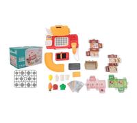 OKOVO Cash Register Toy for Kids with Checkout Scanner Play Food Set Play Calculator Credit Card Reader Voice Broadcast Pretend Cash Register (Rouge)