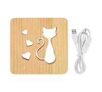OKOVO Chat Coeur Motif Veilleuse Avant Arrière Creux En Bois 3D LED Lampe De Chevet pour Chambre Restaurant