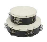 OKOVO - Tambour à Main en Bois, 2 pièces, Double rangée de clochettes en métal, Tambourin à Percussion en Peau de Mouton, 6 Pouces 8 Pouces