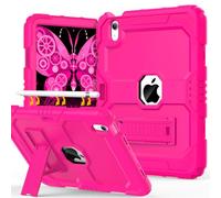 OKP Coque de Protection pour iPad 10ème génération 2022, résistante aux Chocs, Robuste, avec Porte-Stylo et Support intégré, Coque Rigide pour iPad 10" 10 Gen pour Enfants, Filles, garçons, Rose Vif
