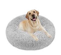 OKPOW Lit Donut pour Grands Chiens - Tapis Chien Rond Doux et Moelleux pour Chiots - Lit pour Chats Anti-Anxiété Confortable - Panier en Peluche Lavable