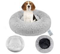 OKPOW Panier Rond en Forme de Donut pour Chien et Chaton - Lavable - Anti-anxiété - Apaisant et Confortable - en Peluche Super Douce - pour Chats d'intérieur - Gris Clair - 80 cm