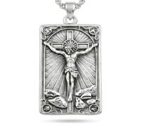 OKROKTOT Collier avec médaille religieuse de saint Jésus Crucifix/St Michel/Saint-Christophe/Vierge Marie/St Pèlerin Protection chrétienne Amulette Bijoux Cadeaux pour homme père frère, Base :, Pas de