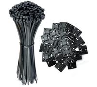 Oksdown Lot de 100 Grands 250 × 3,6 mm Serre Câbles Adhesive Plastique Noir Nylon avec 60 Pièces Collier de Serrage 25 x 25 mm Clips Auto Adhésif Supports Base Attaches Zip Ties pour Gestion Cable