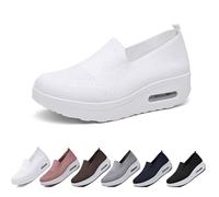 OKTAOAOO Chaussures Orthopédiques pour Femmes, Respirant Maille Extensible Plateforme Baskets, Coussin d'air Glisser sur Chaussures De Marche, Été Confortable Occasionnel Formateurs(White,39 EU)