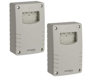 Oktaplex Bela lot de 2 interrupteurs crépusculaires extérieurs IP65 | Minuterie d'arrêt 230 V gris-blanc, capteur crépusculaire réglable avec délai de commutation