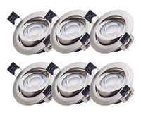 Oktaplex lighting Lot de 6 spots LED encastrables plats 230 V 5 W 350 lm Ra 90 3000 K blanc chaud Ø 68 mm Diamètre d'encastrement Spot plafond orientable Nickel brossé