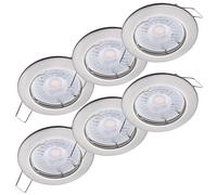 oktaplex lighting Sedan Lot de 6 spots LED encastrables avec module LED 4,8 W 2700 K 230 V 380 lm Blanc chaud 110° - acier inoxydable brossé - Diamètre des trous: 60 mm