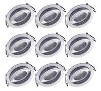 Oktaplex Lyon Lot de 9 spots encastrables avec module LED en aluminium orientables 1,9 W 3000 K 230 V 345 lm Blanc chaud Diamètre d'encastrement 80 mm Rond
