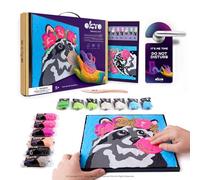 OKTO Kit de peinture par numéros pour enfants - Kit de peinture par numéros avec argile sèche à l'air libre, art mural 2D unique, œuvre d'art sensorielle sur toile sur le thème du raton laveur, kit de