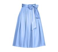 Oktoberfest 2025 - Jupe patineuse mi-longue évasée taille haute avec poches et bretelles porte-jarretelles pour femme, bleu ciel, L