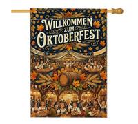 Oktoberfest Beer Celebration Stein House Drapeau 71 x 101 cm | Feuilles d'érable d'automne, drapeau de cour, scène traditionnelle de brasserie, thème culturel allemand